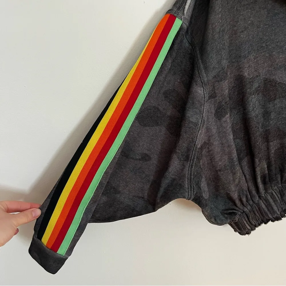 Vintage Havana Rainbow Stripe Camo Sweatshirt NWT Quarter Zip Colorful Pride Gray - Image 6