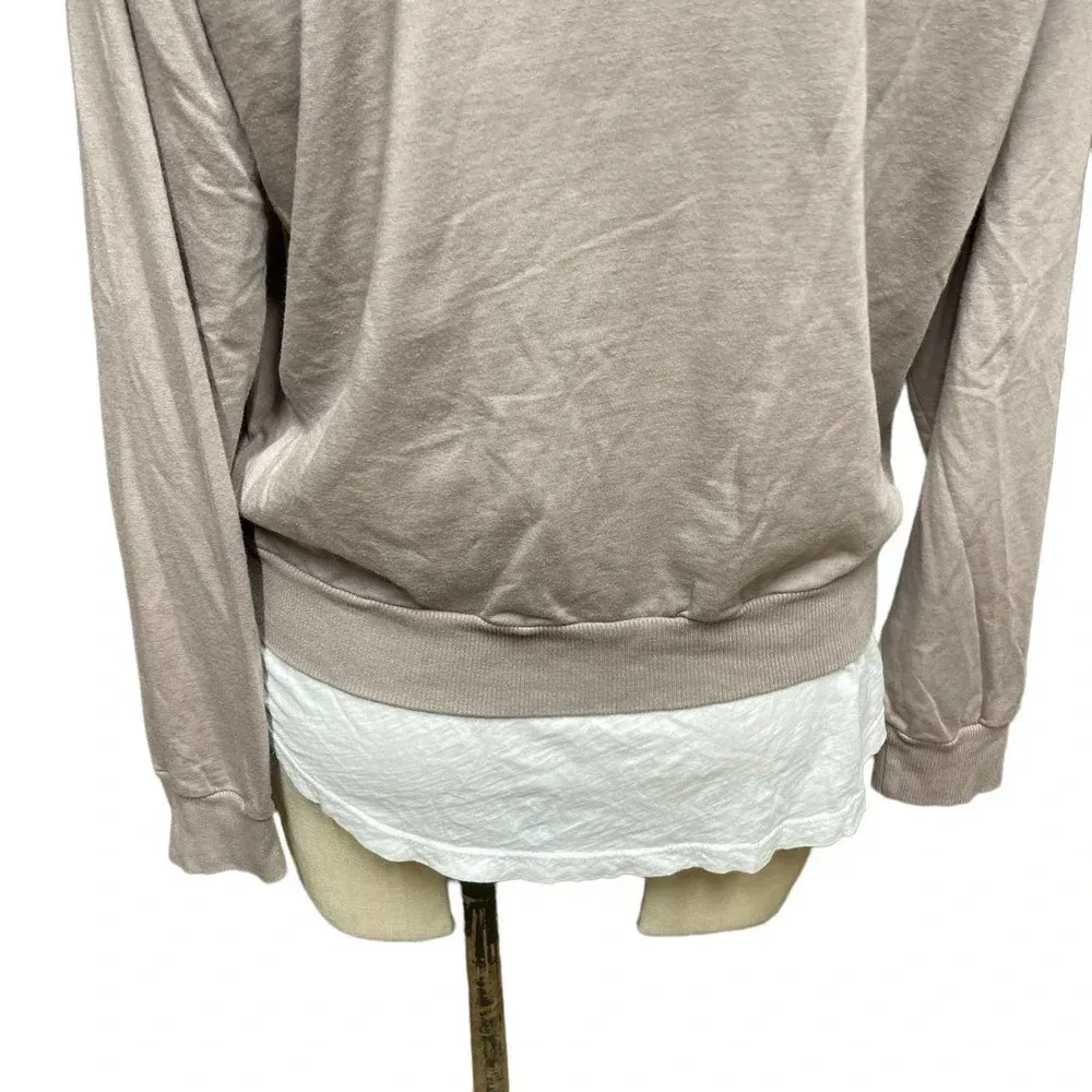 Monrow Distressed Double Layer Sweatshirt Fawn White‎ Size Medium Tan - Image 7