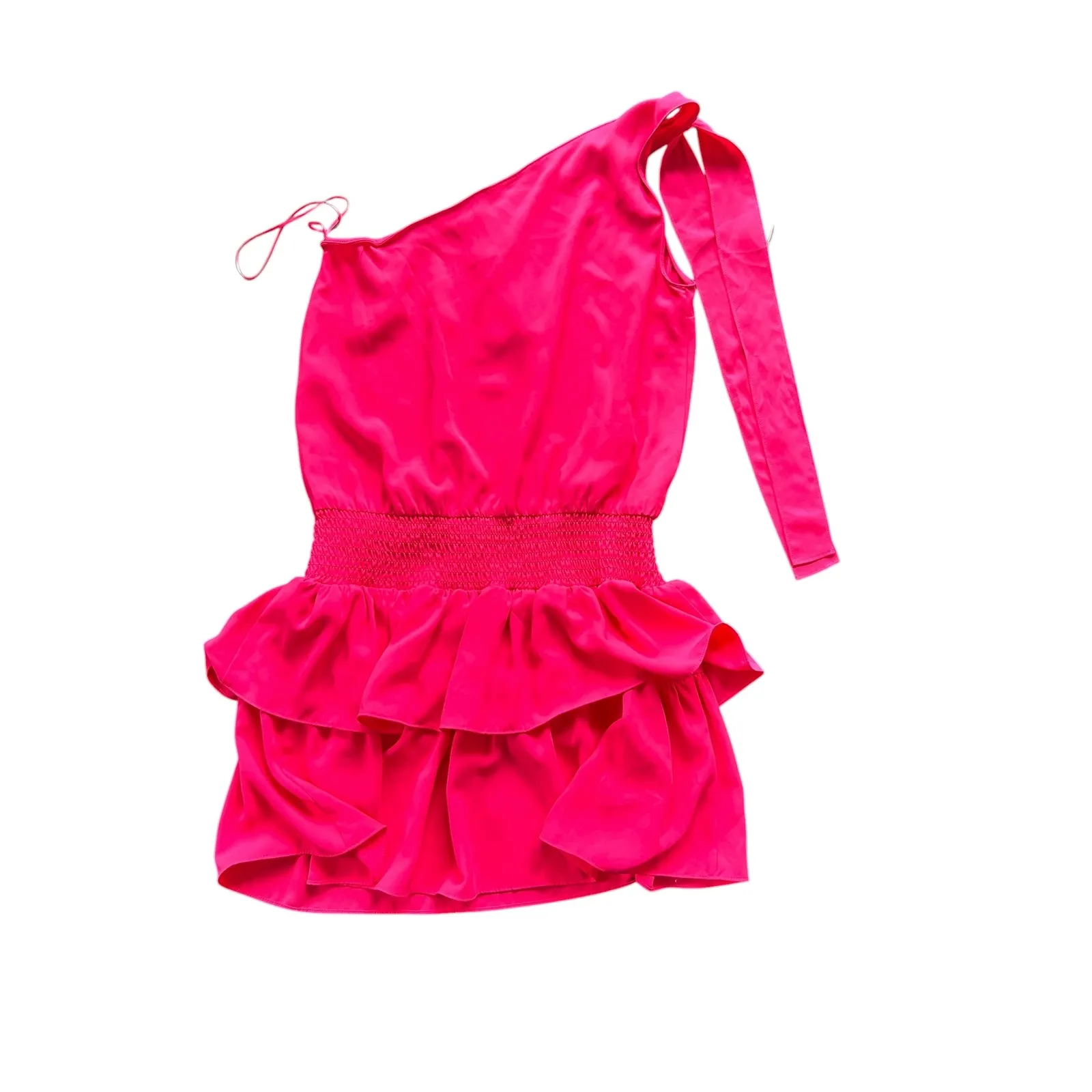 AMANDA UPRICHARD McKinley Hibiscus One Shoulder Mini Dress Pink Ruffle XS NWT - Image 11