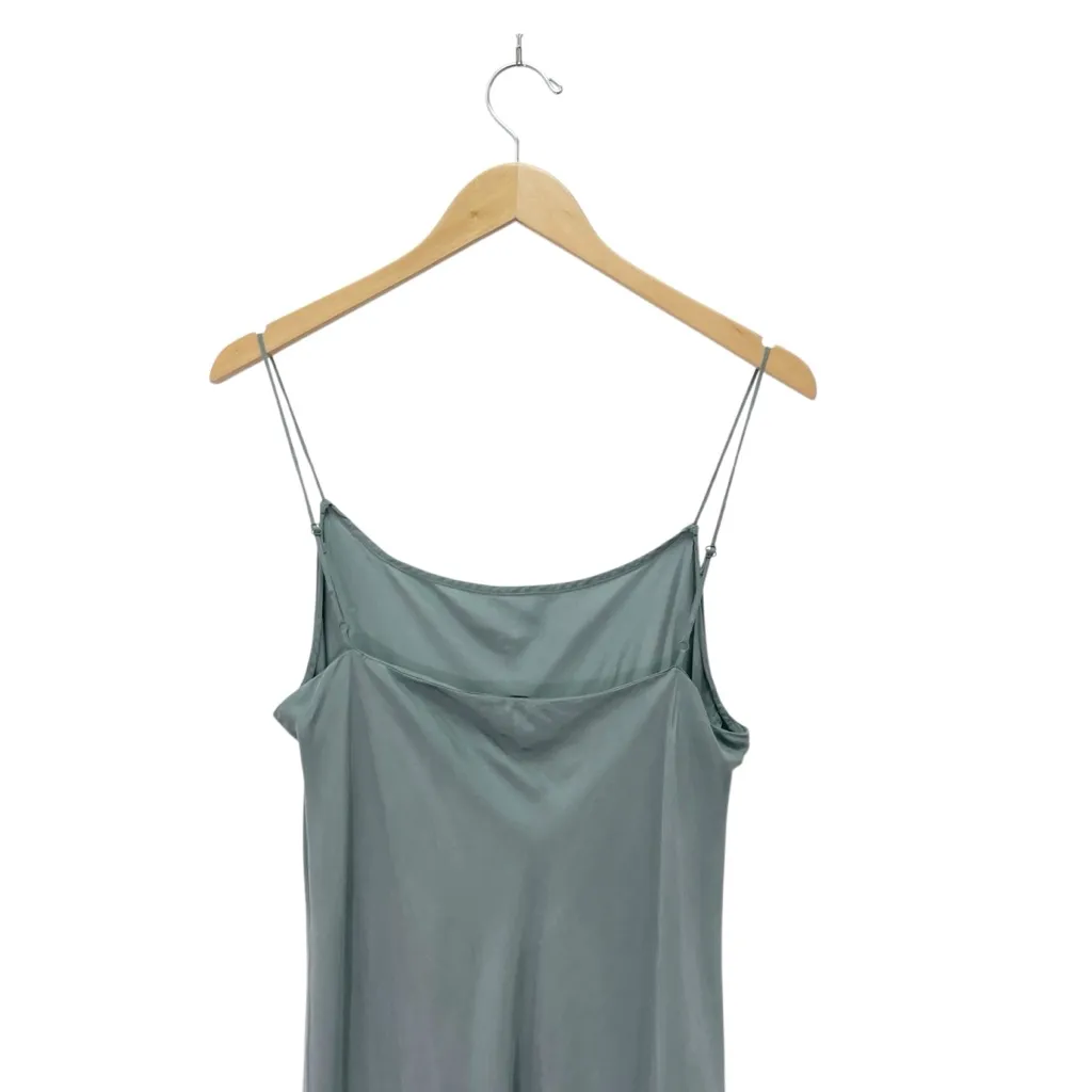 J. Crew Gwyneth Cupro Blend Slip Dress Sz 12 Slate Green Midi Sheath Minimalist - Image 7