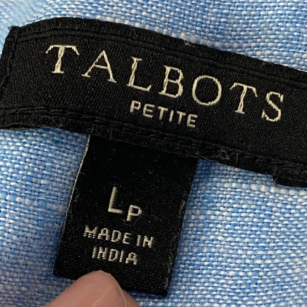 Talbots Light Blue LINEN Camp Blouse Size LARGE PETITE - Image 6