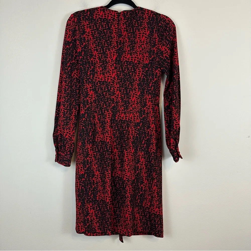 DKNY | Womens Faux Wrap Dress Size 6 Printed Red Long Sleeve V-Neck Stretch - Image 7