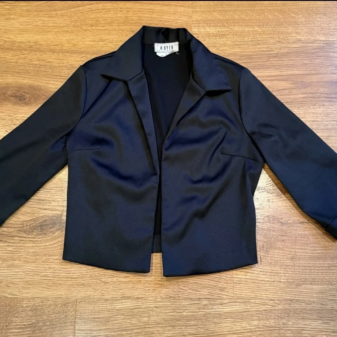 A Byer Women’s Sz M  Solid Black Blazer Career Casual Preppy - Image 2