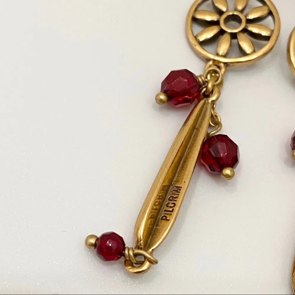 PILGRIM Danish Design Garnet Gold Long Dangling Drop Pierced Earrings - Image 13