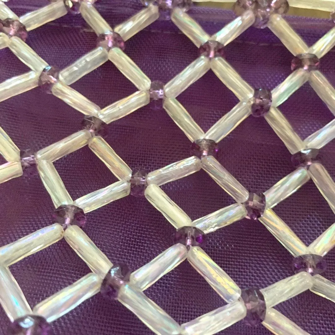 HANDMADE Purple & White Beaded Handbag Purse - Image 4