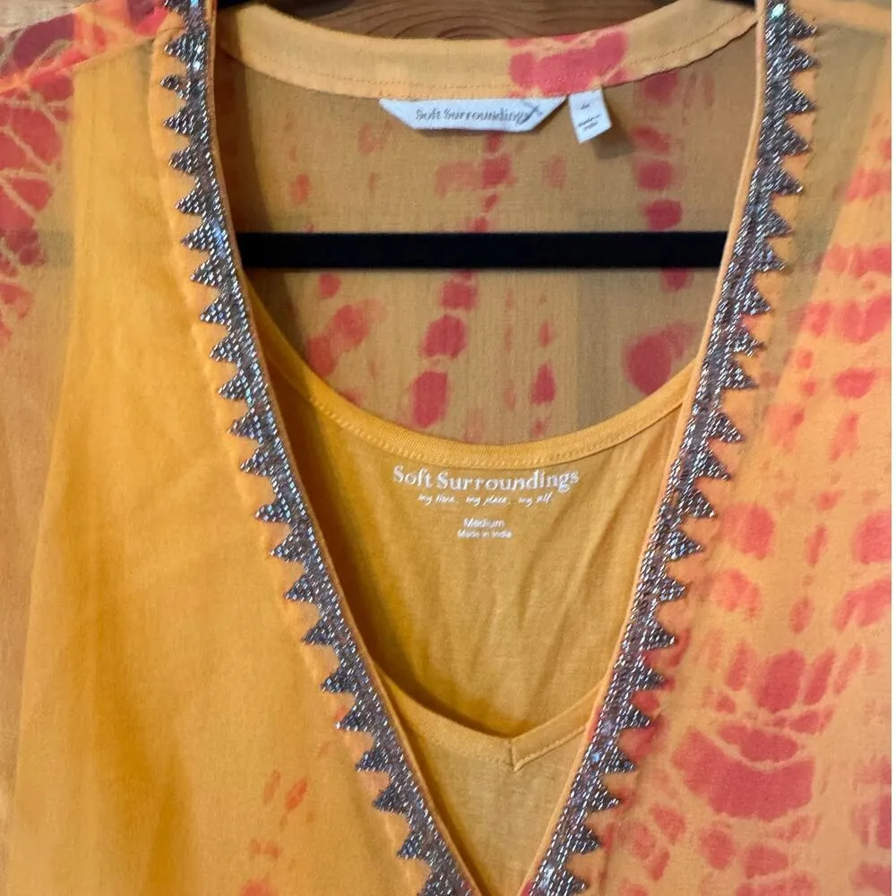 Soft Surroundings 2Pcs Sheer over dress and soft stretchy Cami dress M - Image 4