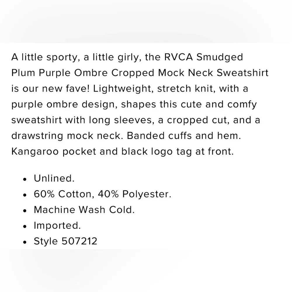 RVCA Smudged Plum Purple Ombre Cropped Mock Neck Sweatshirt - Image 9