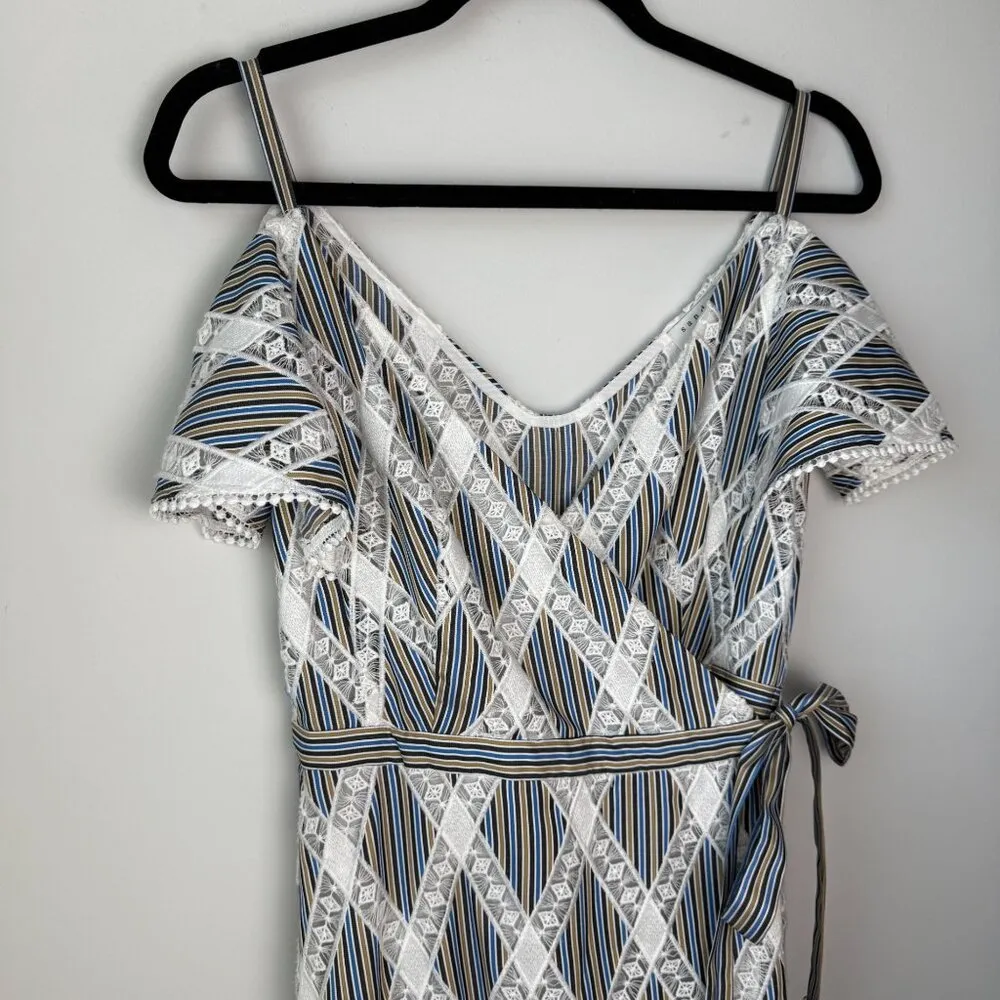Sandro Dress Illa Cold Shoulder Midi Striped Lace Size EU 36 US 0/2 Wedding - Image 12