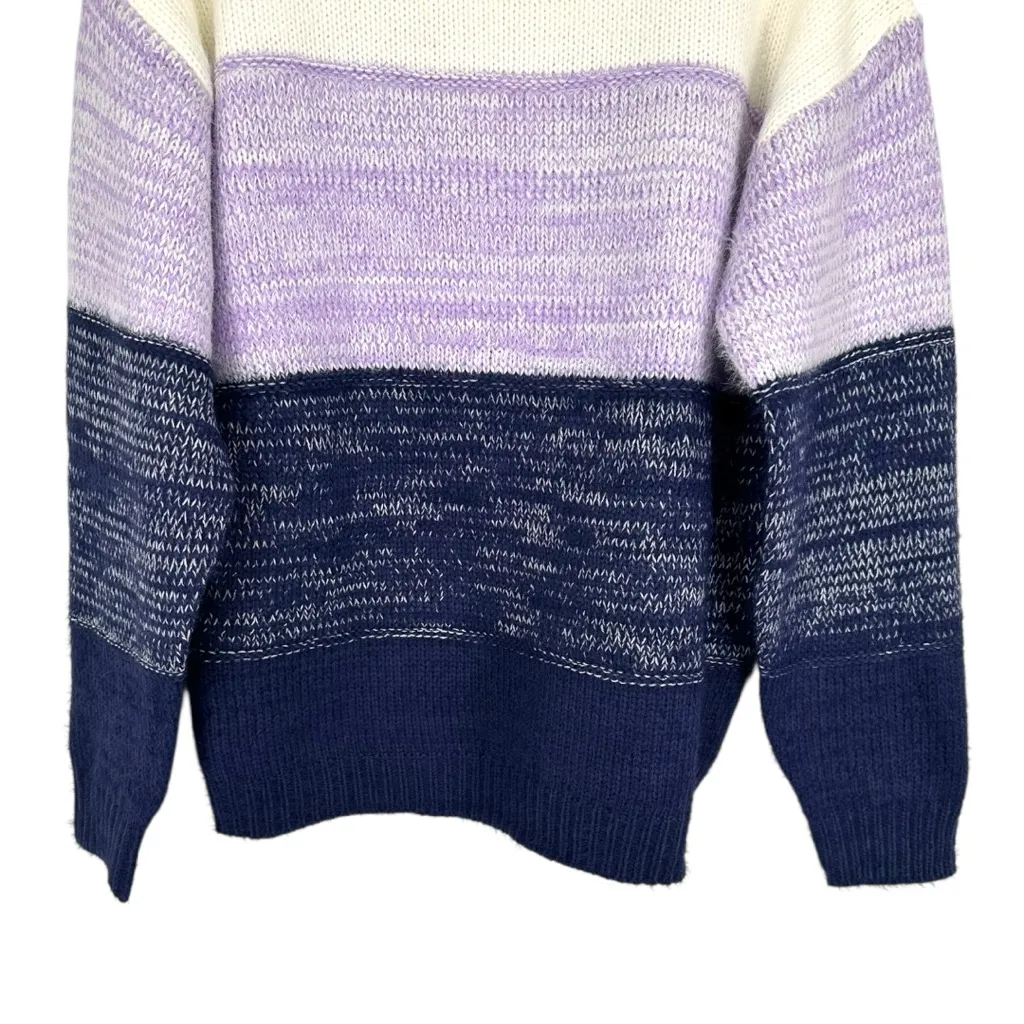 Umgee Color Block Mock Neck Knitted Pullover Sweater in Navy Purple Medium NWT - Image 6