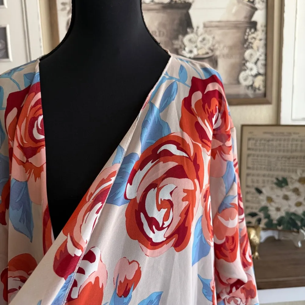 Floral Boho Kimono Duster Cardigan LuLaRoe Medium Cover Up Romantic Layering - Image 5