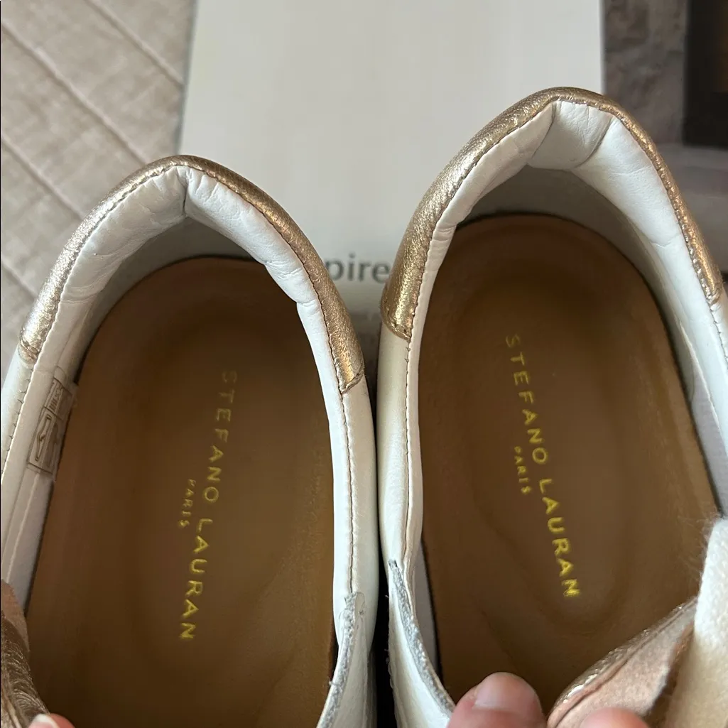 Stefano Lauran white leather suede black stripe sporty low sneakers 41 - Image 5