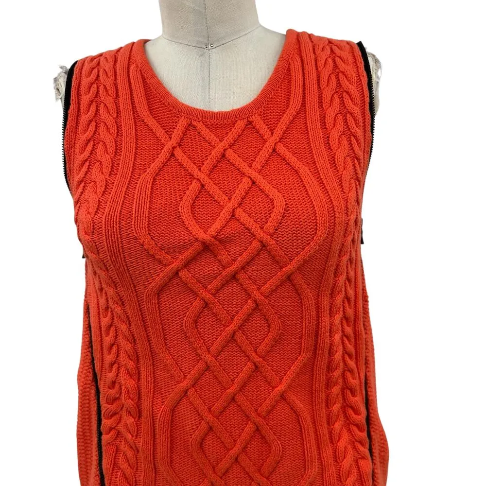 Sachin & Babi Orange Cable Knit Side Zip‎ Sweater Vest Sleeveless Size Small - Image 2