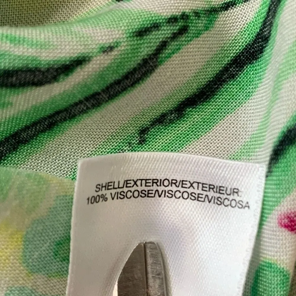 Pappagallo Eliza Blouse Green Multicolor Painted Pineapple Print Plunge Neck Top Size undefined - Image 9