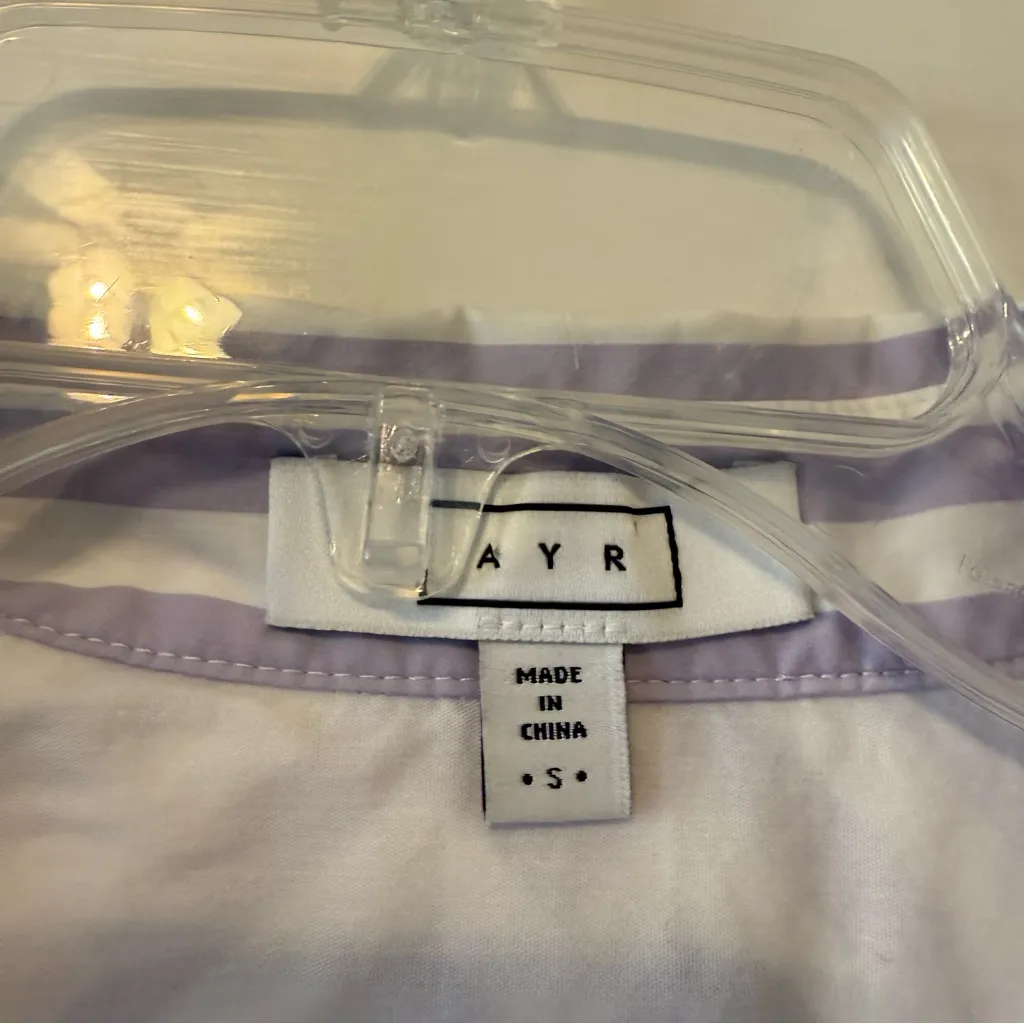 AYR The Deep End Purple & White Striped Button Down Top Size Small - Image 3