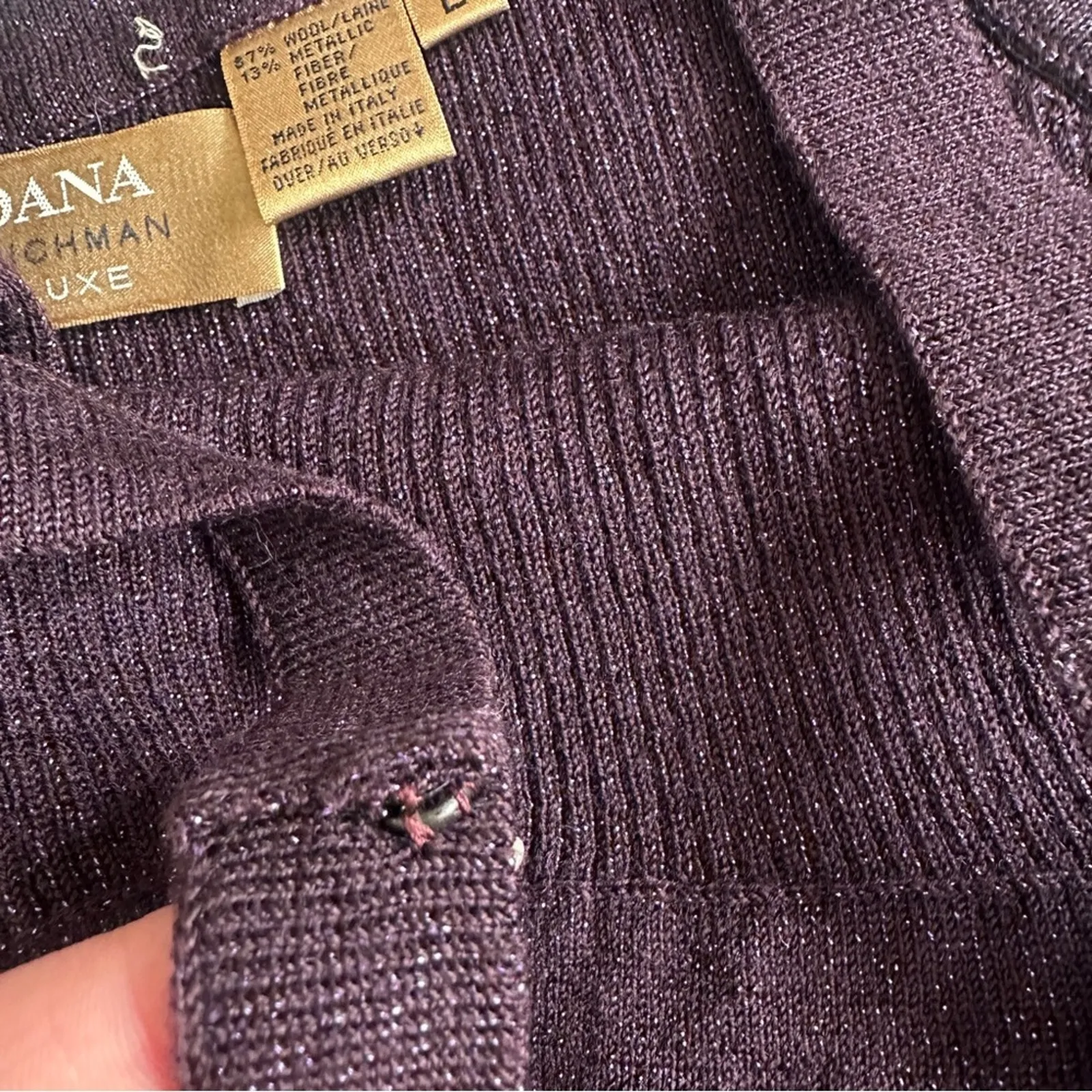 Vintage Dana Buchman Eggplant Purple Wool Knit Metallic Women's Tank Top Fairy - Image 9