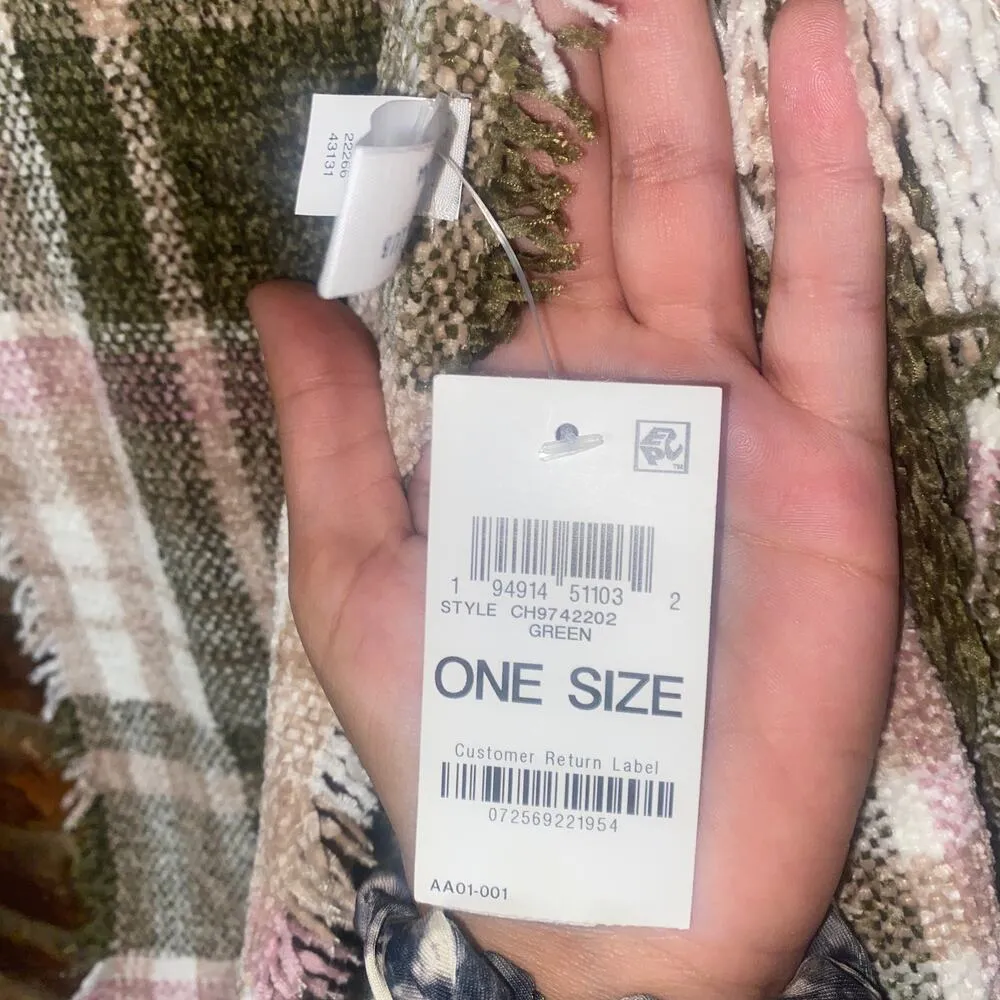 NWT Charter Club Green Pink Beige Tan Fringed Rectangle Scarf Women's - Image 4