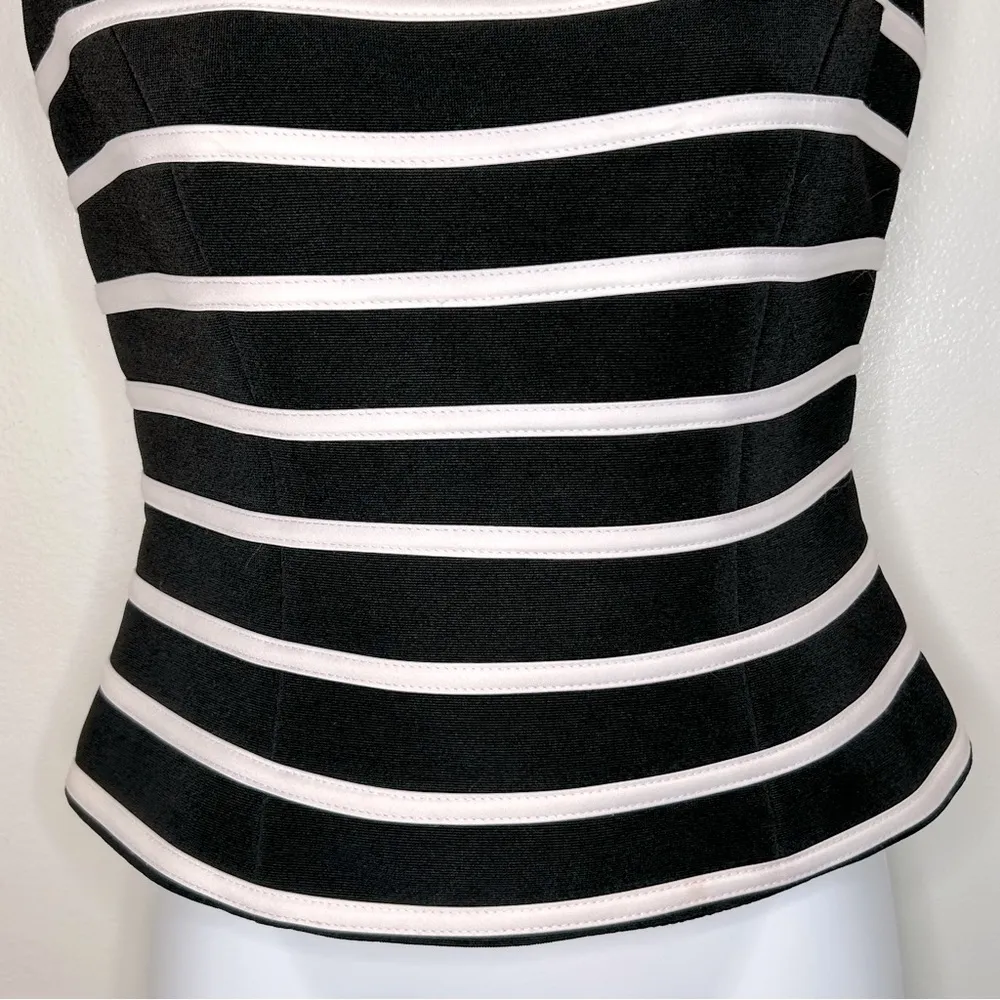 Cache Vintage Boatneck Bodycon Black & White Striped Top Size 2 - Image 5