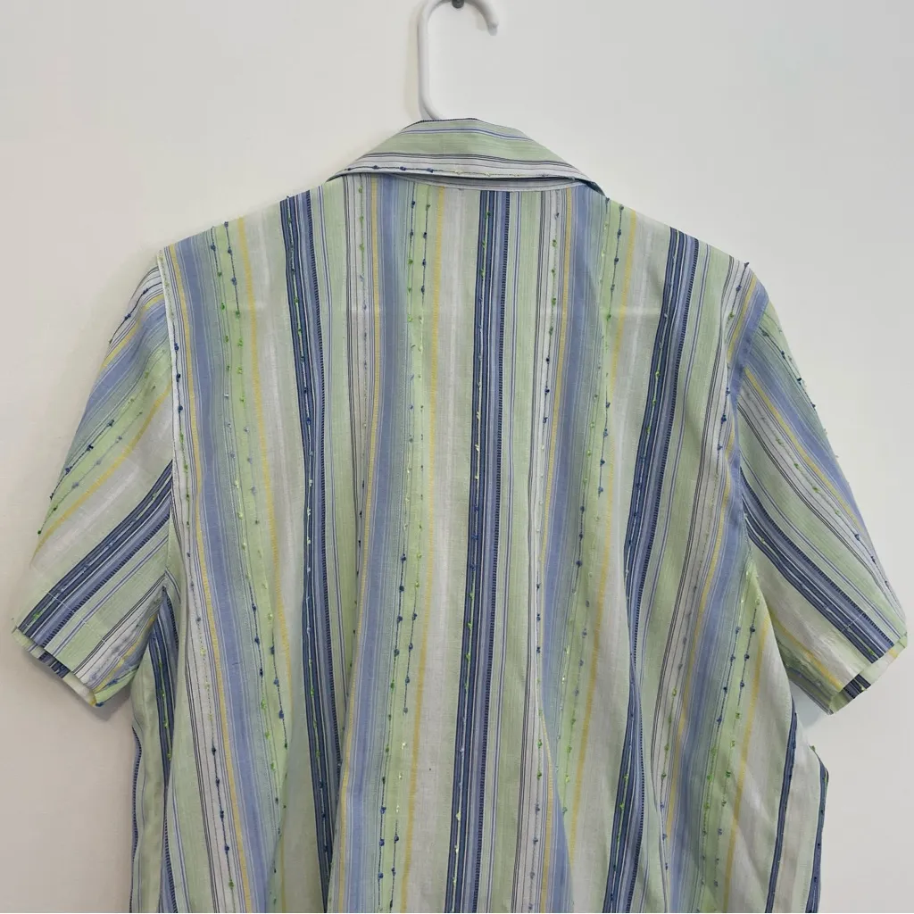 ALFRED DUNNER White Green Blue Striped Short Sleeve Cotton Button Down Shirt 14 - Image 10