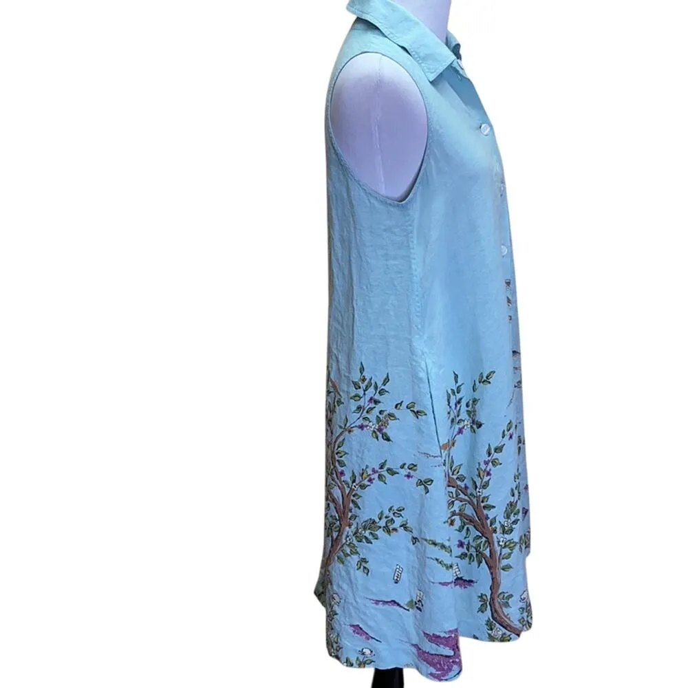 DKNY Donna Karen Blue Linen Sleeveless Dress Size 2 - Image 7