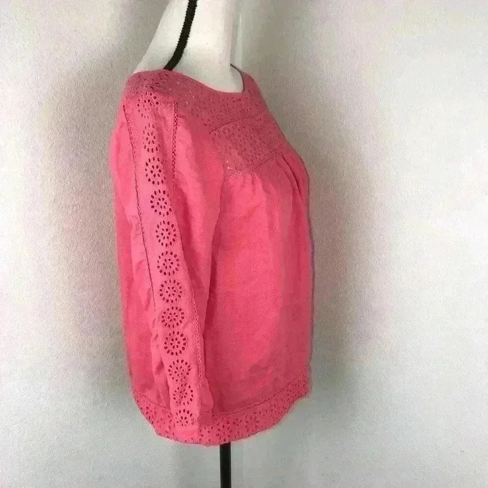 J.Crew Women’s Linen Salmon Coral Eyelet‎ Top Size XS Lightweight Casual - Image 5