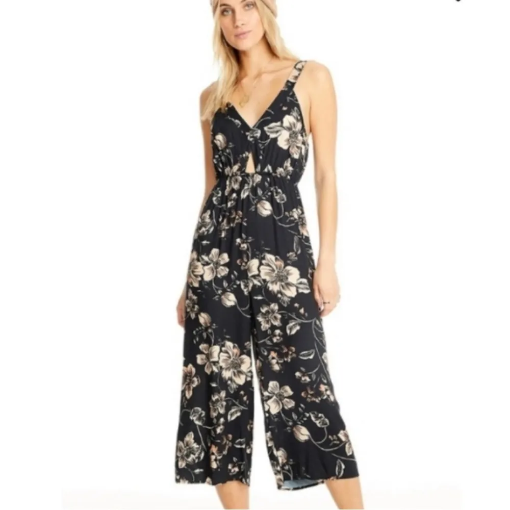 Saltwater Luxe Floral Jumpsuit Cropped Wide Leg Black Small Boho Hippie Beachy - Image 2