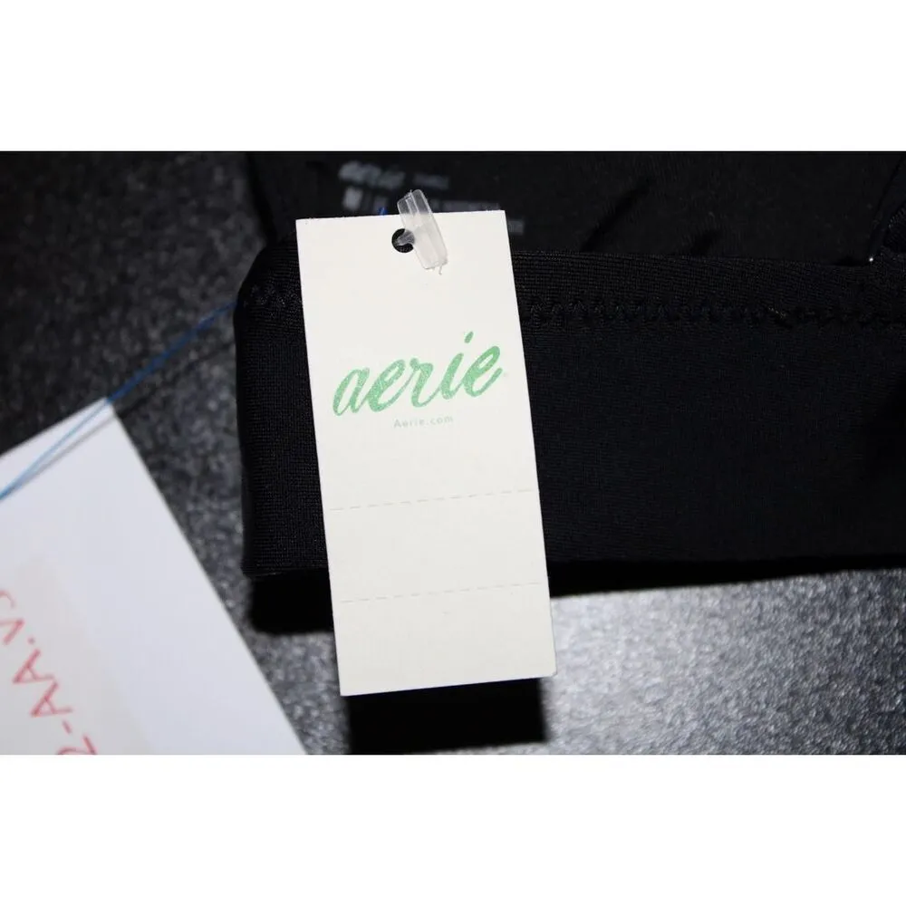 Womens Aerie Longline Triangle Bikini Top Black Nylon Bikini Swimwear Size M NWT - Image 9