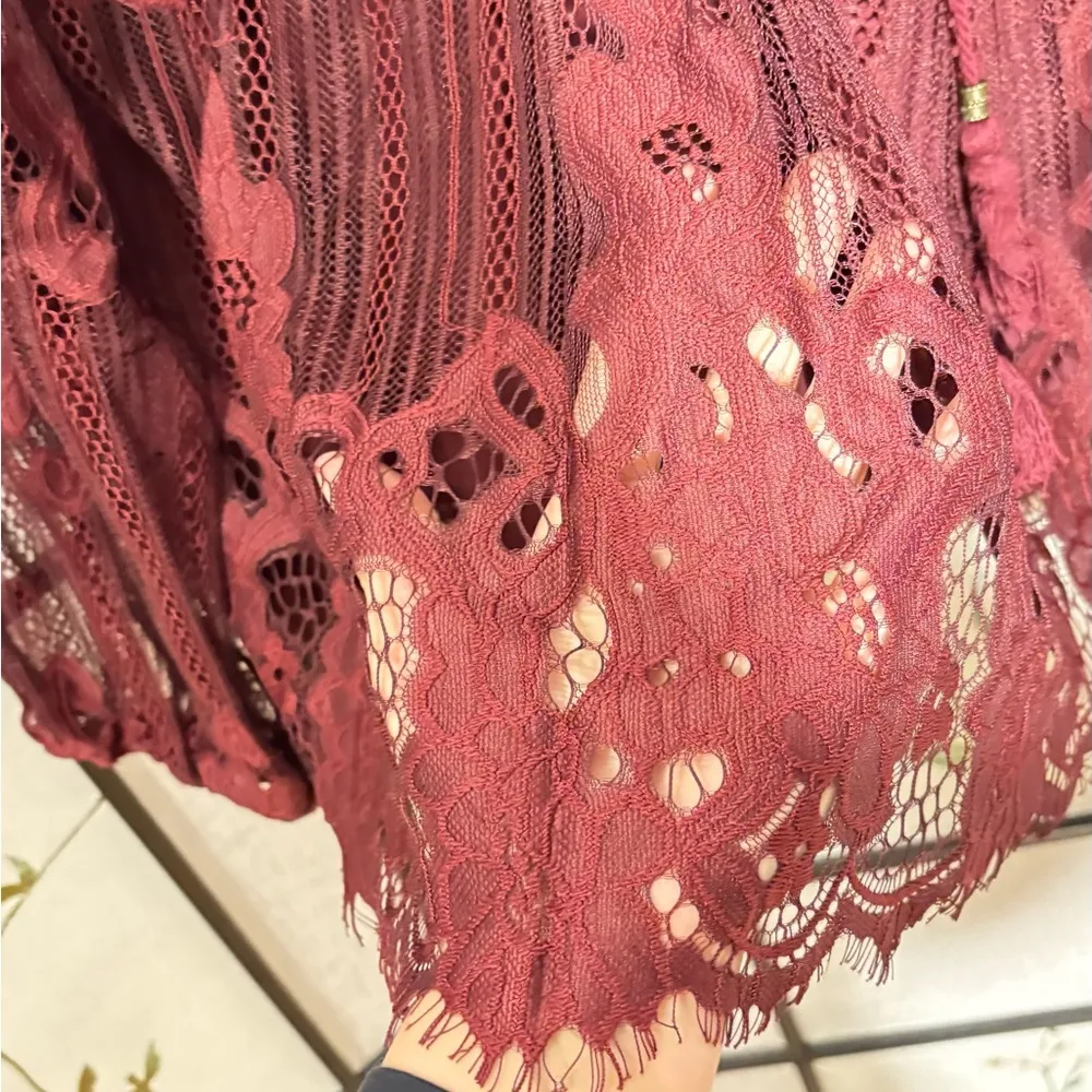 COPY - Layson Elegant Lace Women's Top in burgundy red blouse - Image 5