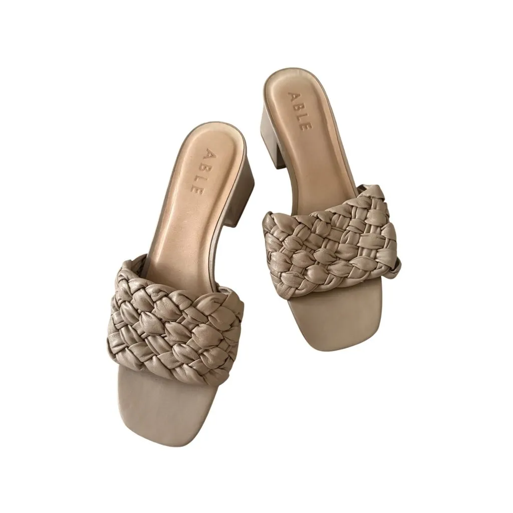 ABLE Beige Braided Leather Heels Sandals Size 9.5 Tan - Image 3