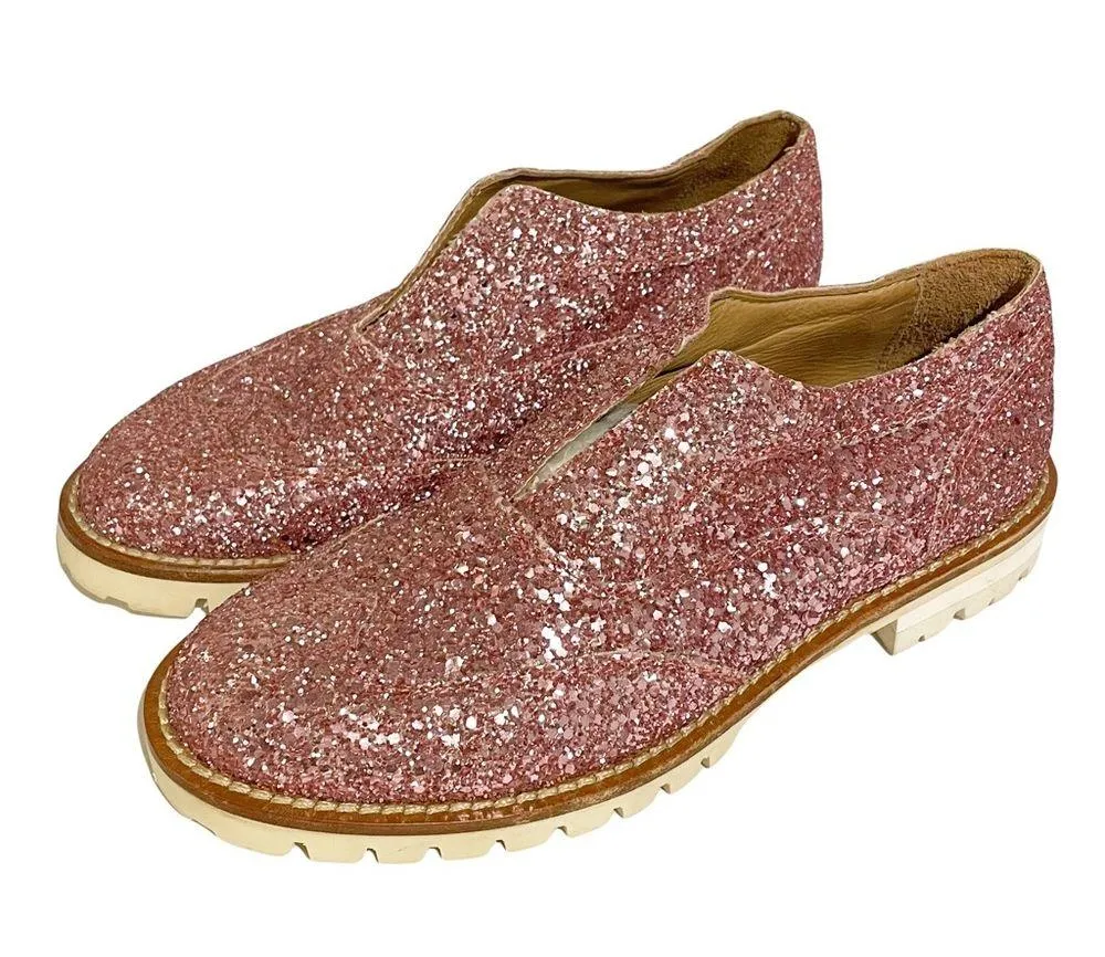 L'F Size 37 Pink Glitter Sparkle Gipsy Ilga Finished Leather Brogues Slip On - Image 2