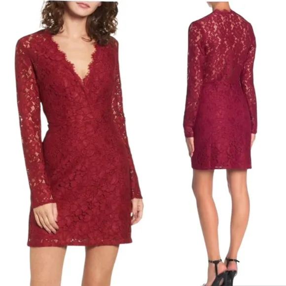 Wayf Say It Out Loud Lace Mini Dress Garnet Red Size M NWT - Image 2