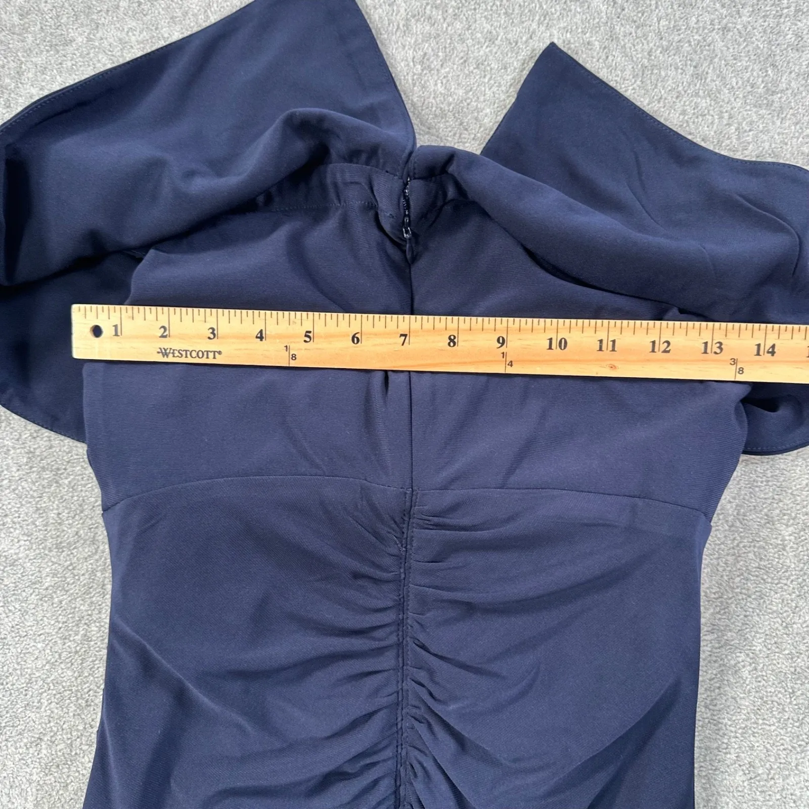 Xscape Off the Shoulder Side Ruched Women's 2 Petite Cocktail Dress Navy Blue - Image 7