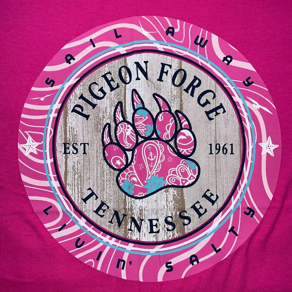 Pigeon Forge TN Sail Away Livin Salty Womens Dog Print T Shirt Top Pink Large - Image 4