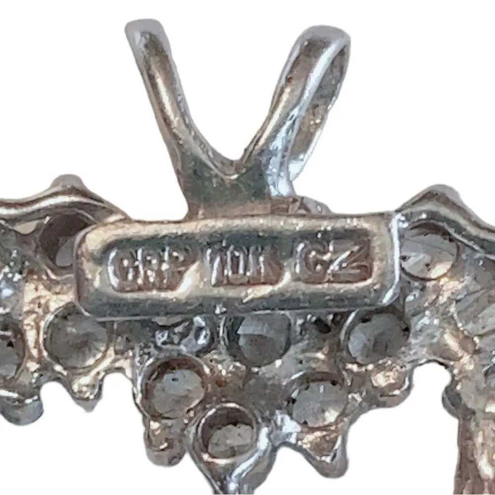 Round & Baguette Cut CZ Cubic Zirconia 10K 10KT White Gold Open Heart Pendant - Image 3