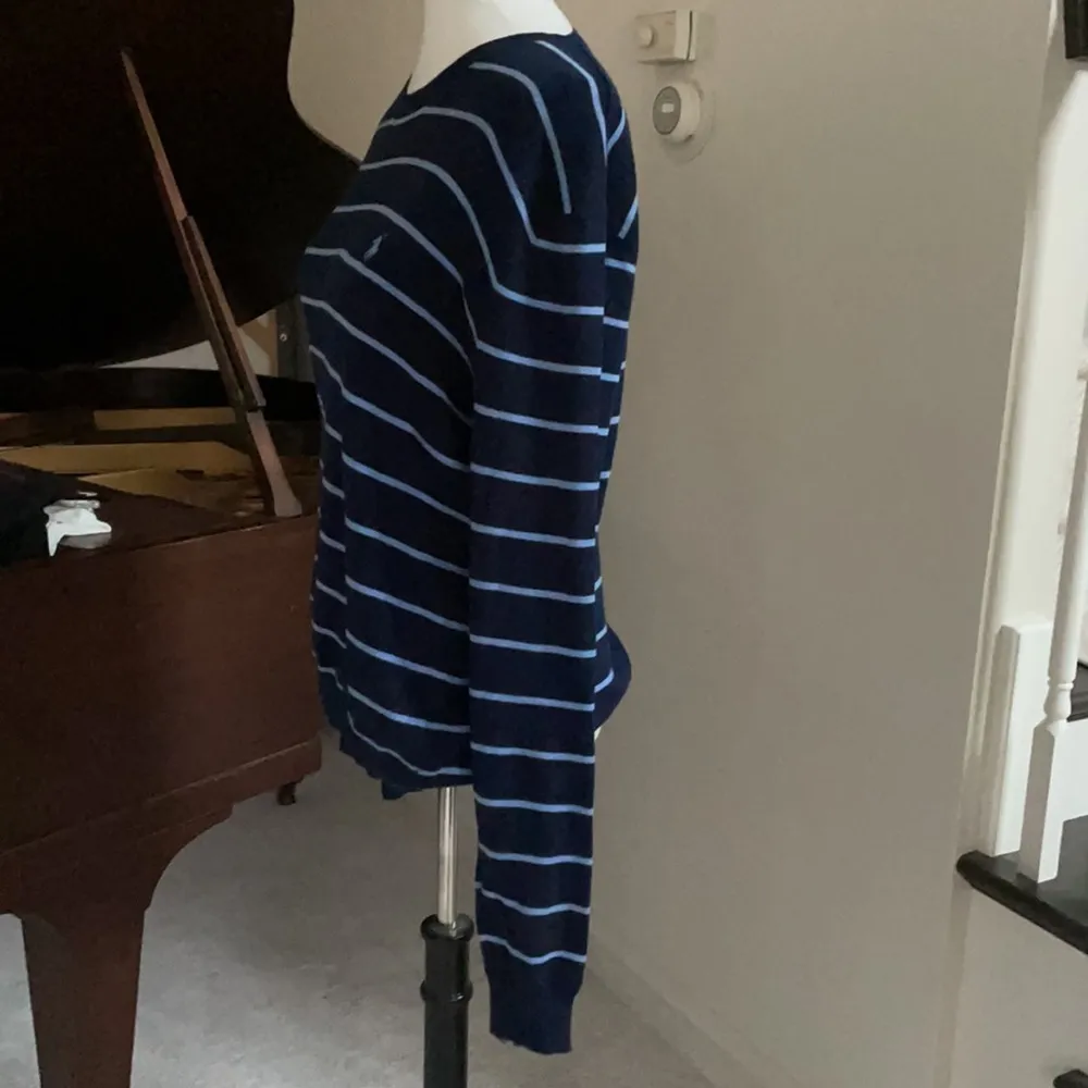 Vintage Polo Ralph Lauren Navy Blue Striped Crew Neck Sweater - Image 3