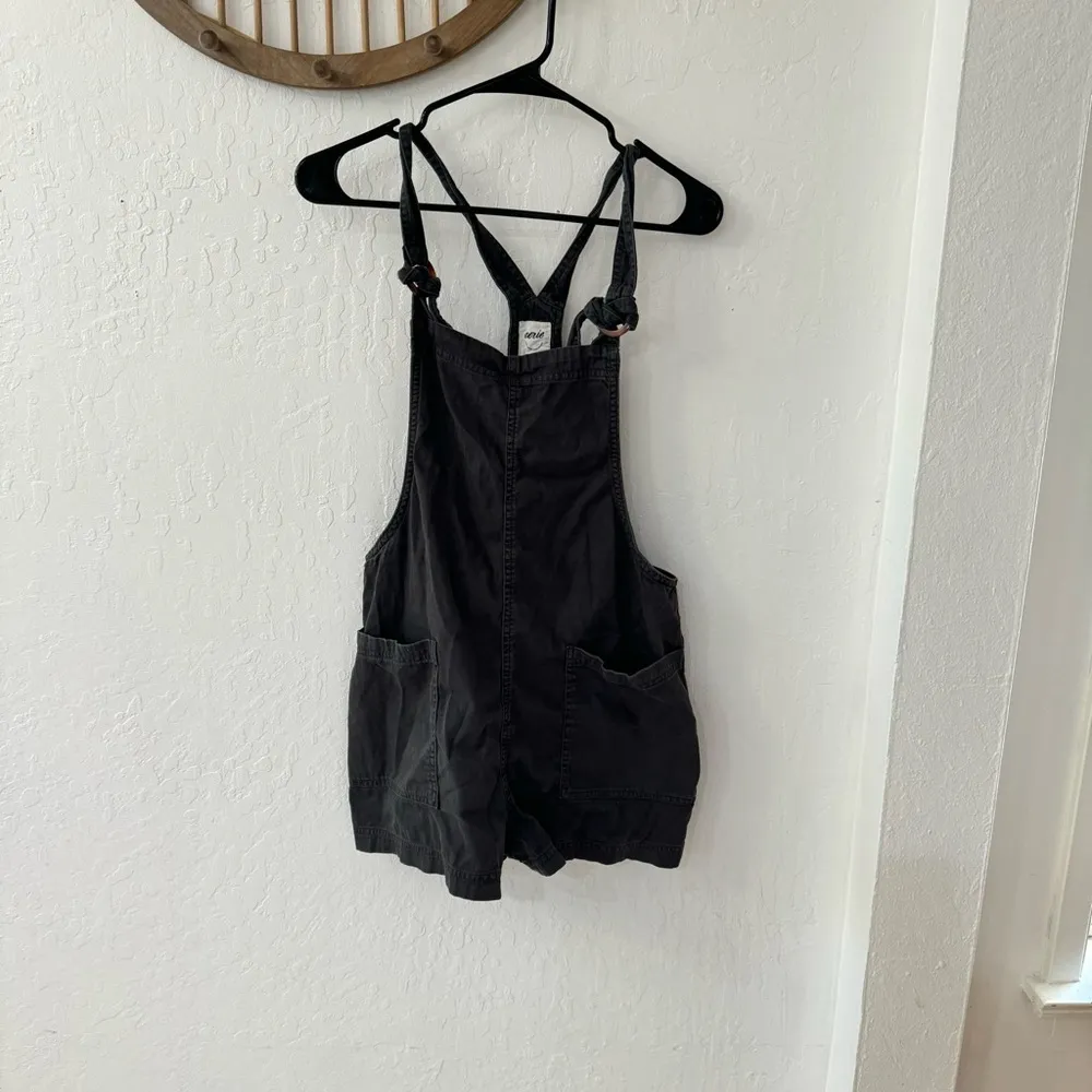 Aerie Beach Shortall Overalls Tortoise Shell Tie Strap Charcoal Gray M - Image 2