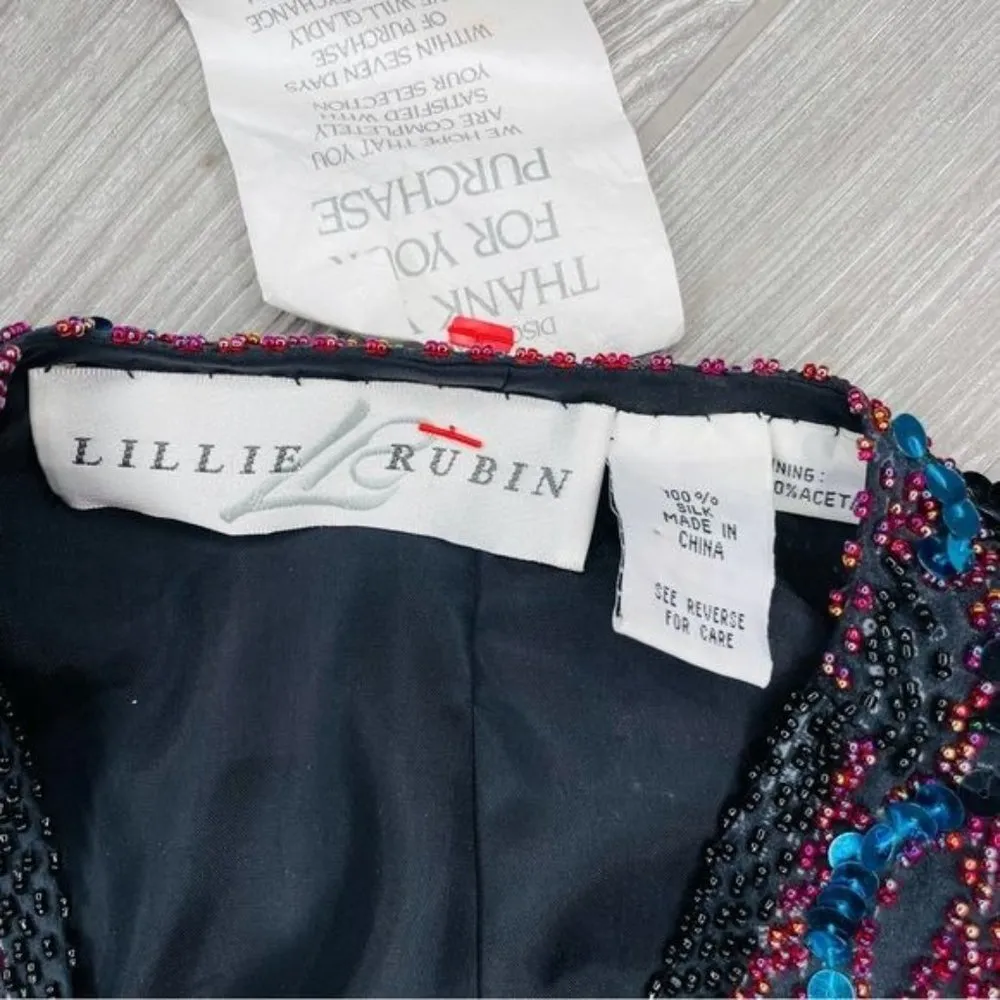 Vintage 1980 sequin Lillie Rubin beaded elegant silk cardigan Bolero Jacket 10 Green - Image 5