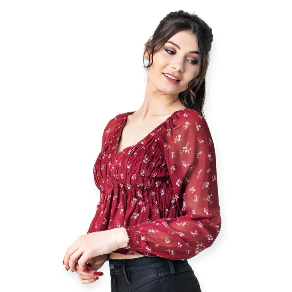 NWT American Eagle AE Smocked women's Floral blouse Top - Image 3