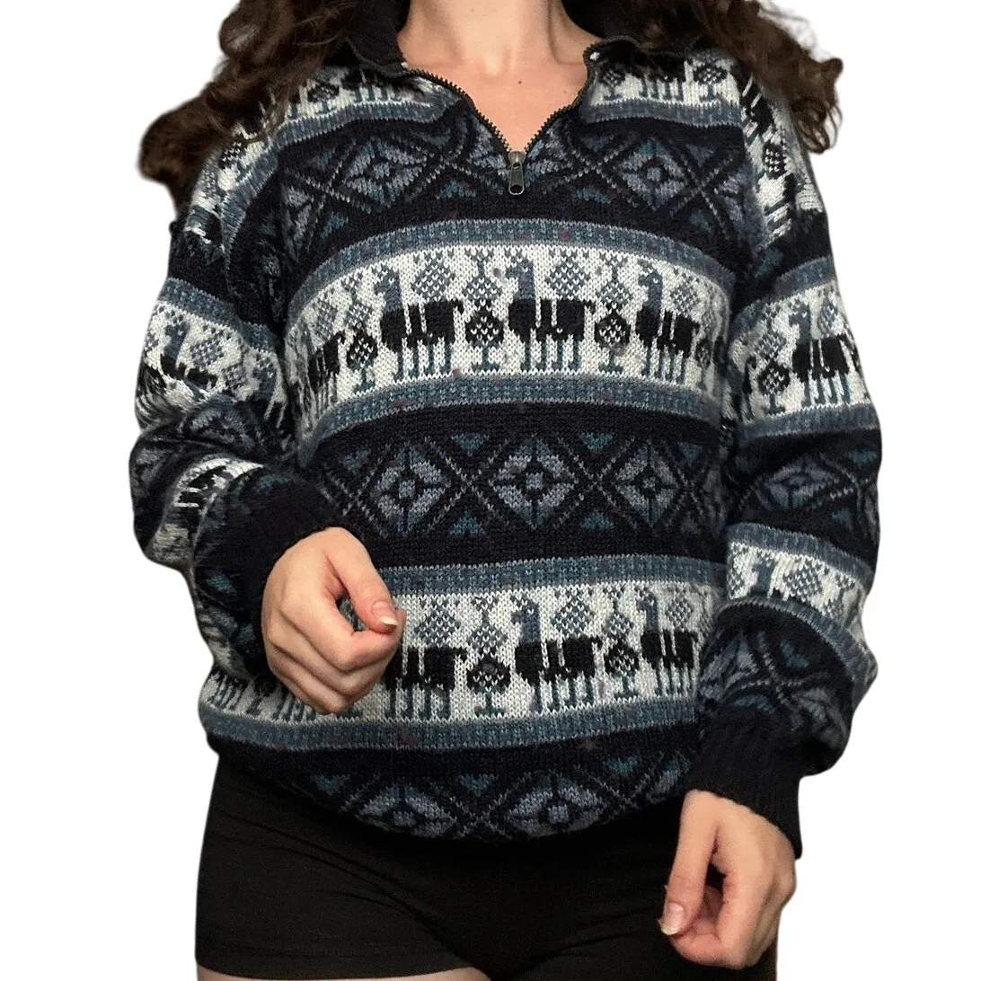 Vintage Baby Alpaca Sweater OSFM Wool Fair Isle Nordic Hand Knit Crew Neck - Image 2