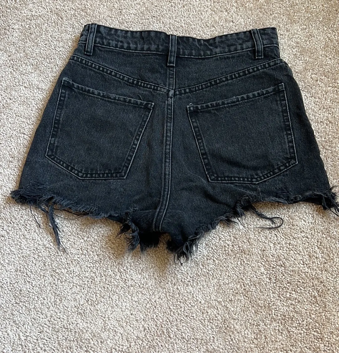 Black High Rise Distressed Cheeky Denim Shorts  Size 2 - Image 7