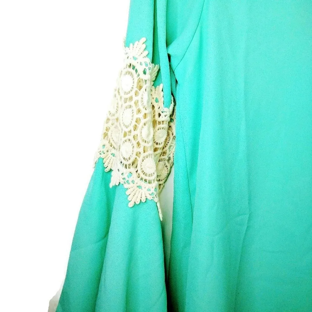 SAGE Mint Green Small Bell Sleeve V Neck Blouse - Image 4