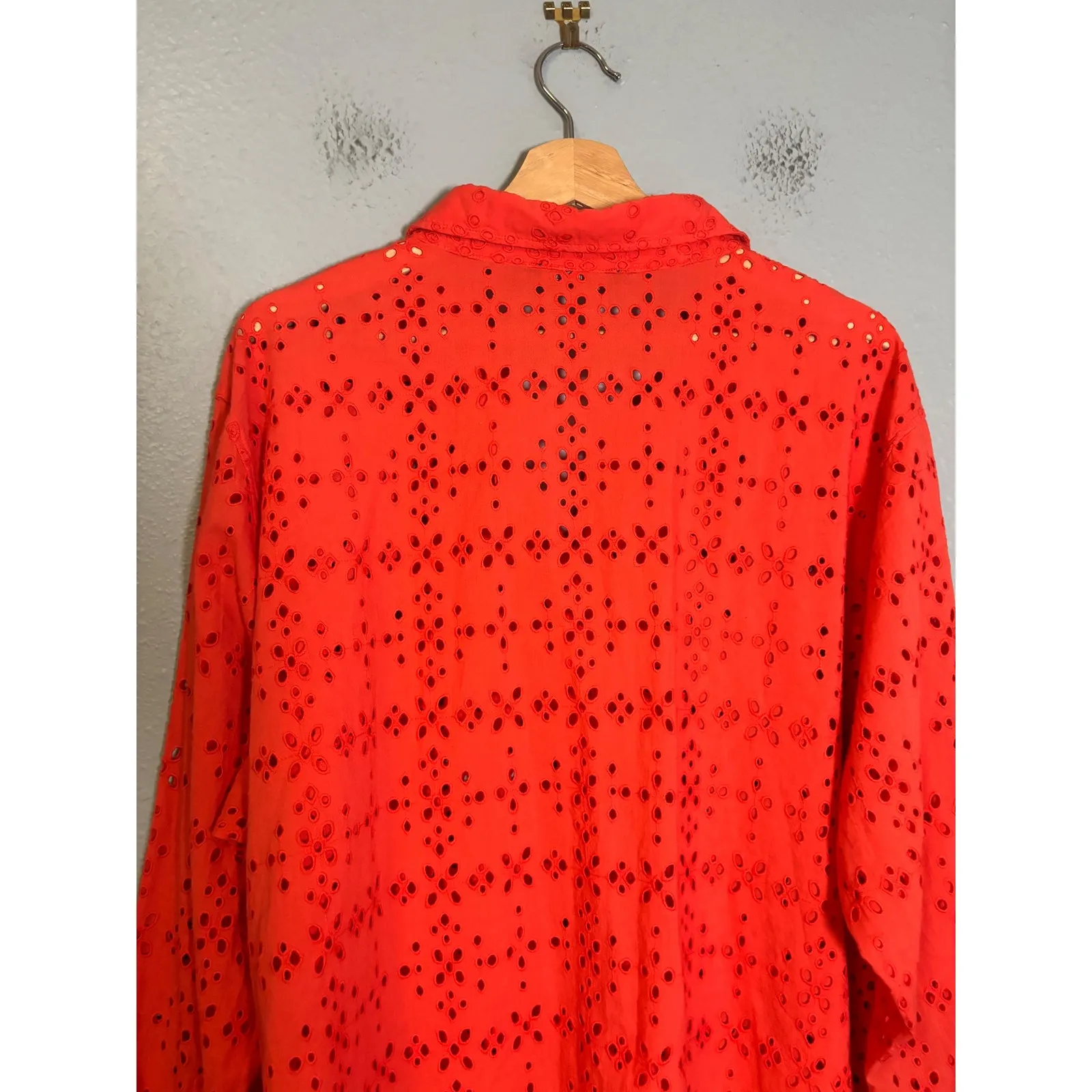 Ralph Lauren Coral Eyelet Button Down Shirt Size 3X - Image 7