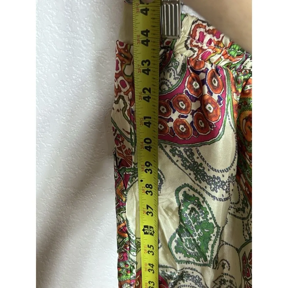 HalfHeart Satin Pants Women Sz M Paisley Kimono M Pull On Lounge White Size M - Image 10