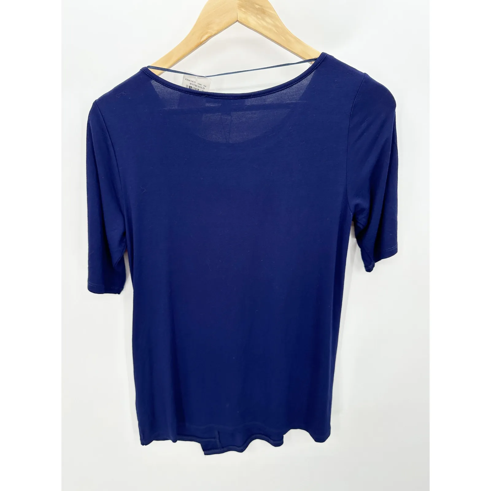 Cable & Gauge Navy Blue Gold Half Sleeve Viscose Blend Top Shirt Women S NWT - Image 2