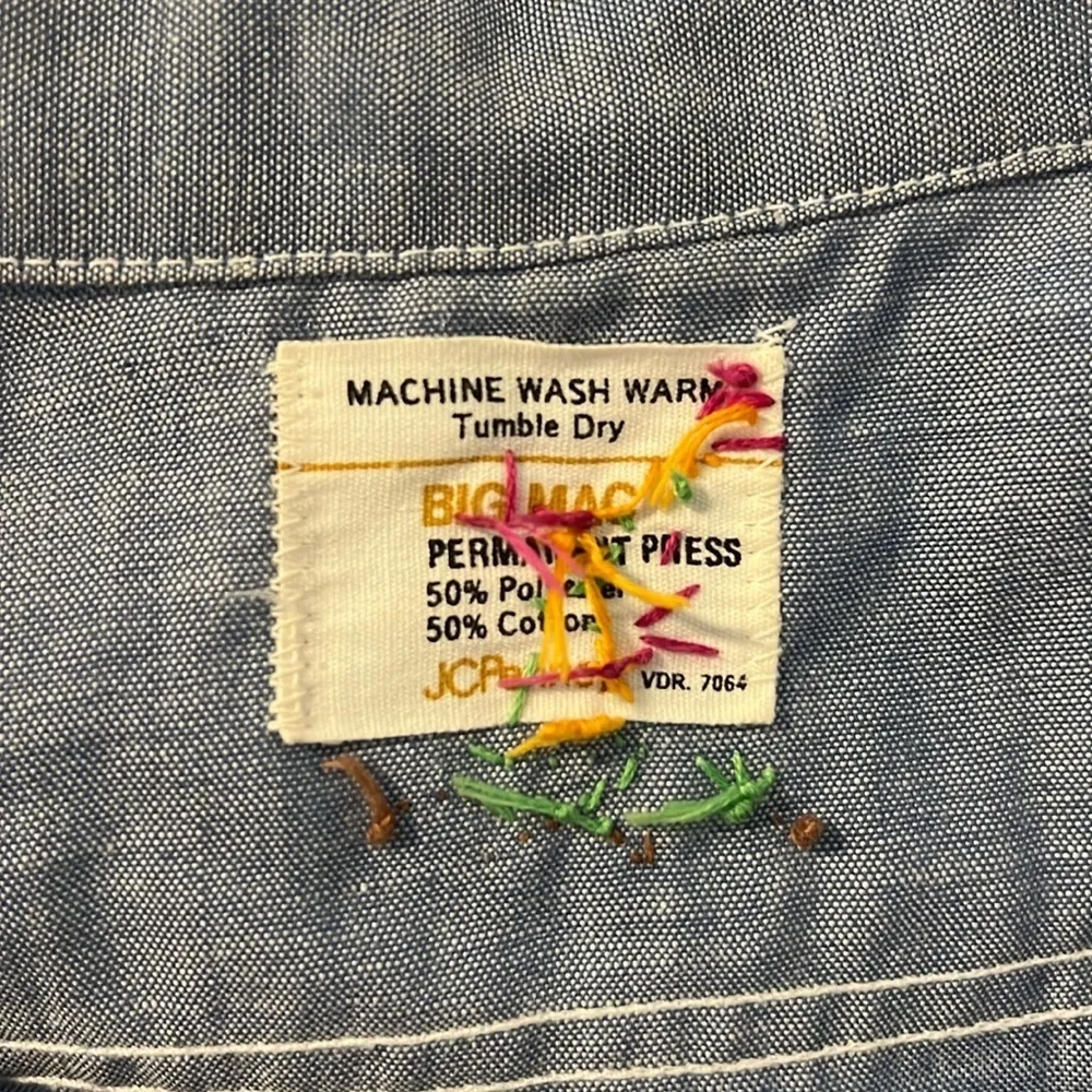 Vintage JC Penny Big Mac Chambray Hand Embroidered Mexican Fiesta Button Shirt Blue Size undefined - Image 5