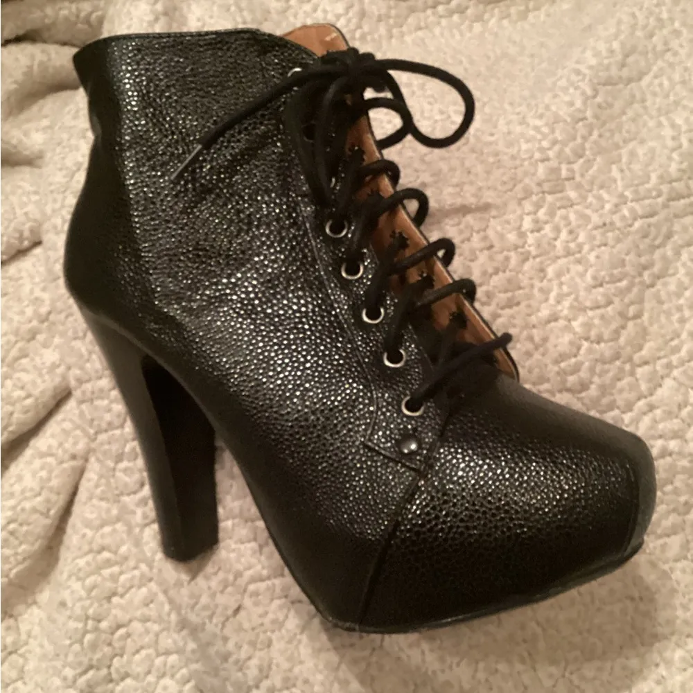 Charolette Russe Women's Black Ankle Boots. Zip or Lace up Platform block Heels - Image 4