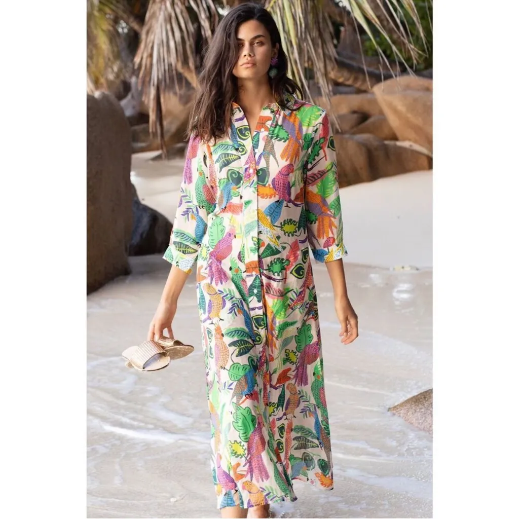 Oliphant Polly Shirt Dress Red 2XL Tropical Parrot Bird Size XXL - Image 4