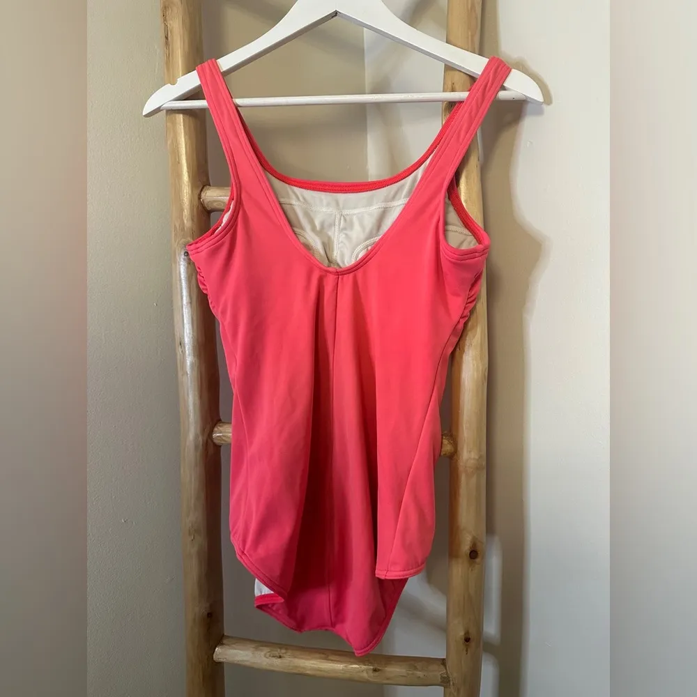 Lands End 1 Piece Swim Bathing Suit Low Leg Built in Bra Lining Size 10 Coral - Image 2