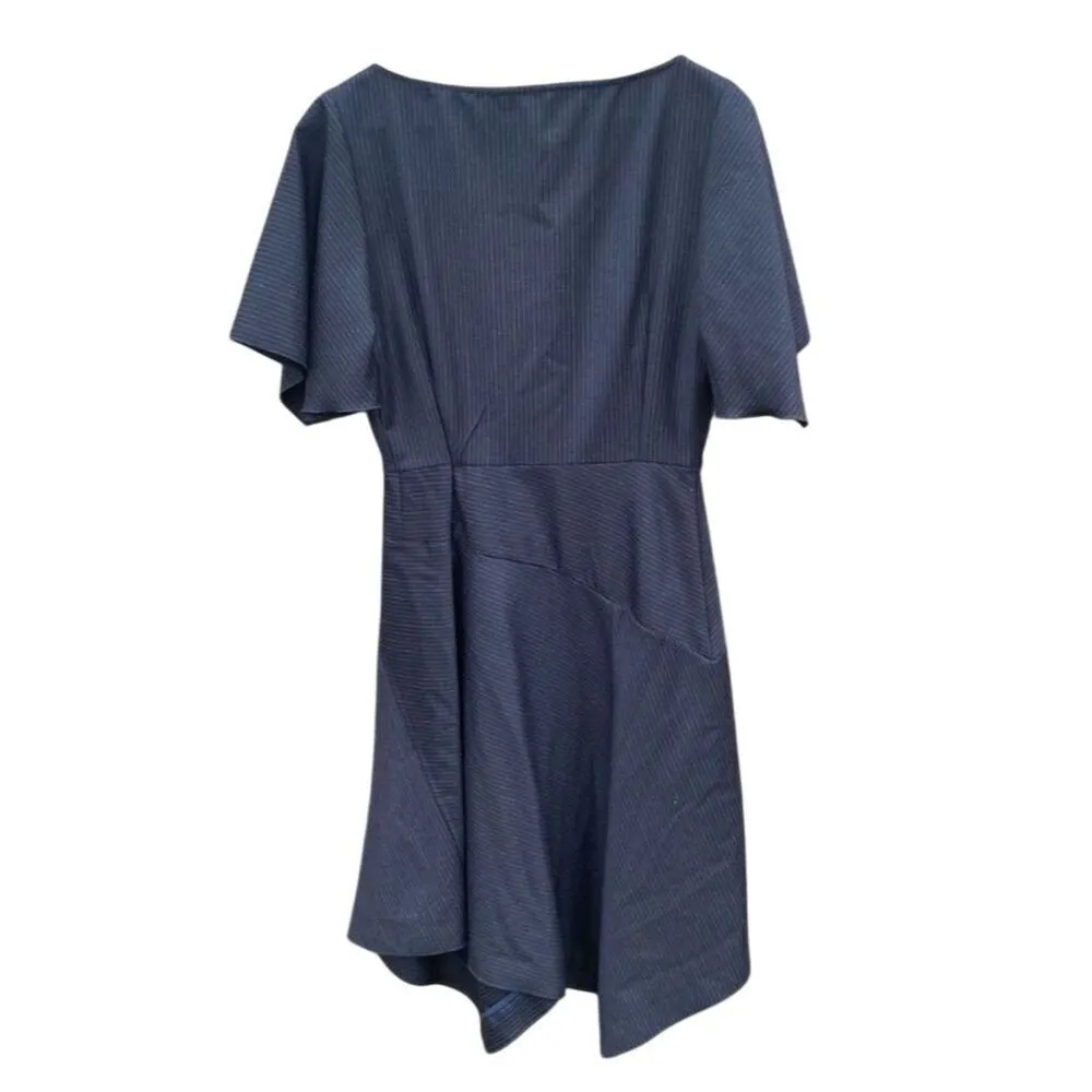 Tara Jarmon Pinstripe Midi Wool Dress Size 38 Navy Blue Office Siren Chic Size M - Image 2
