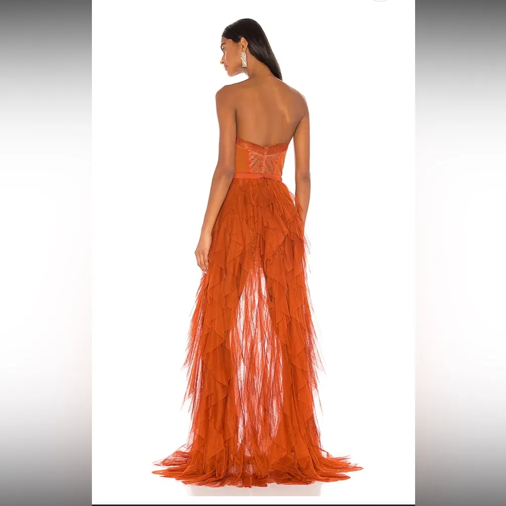 For Love & Lemons Bustier Ruffle Tiered Gown in Rust - Image 2