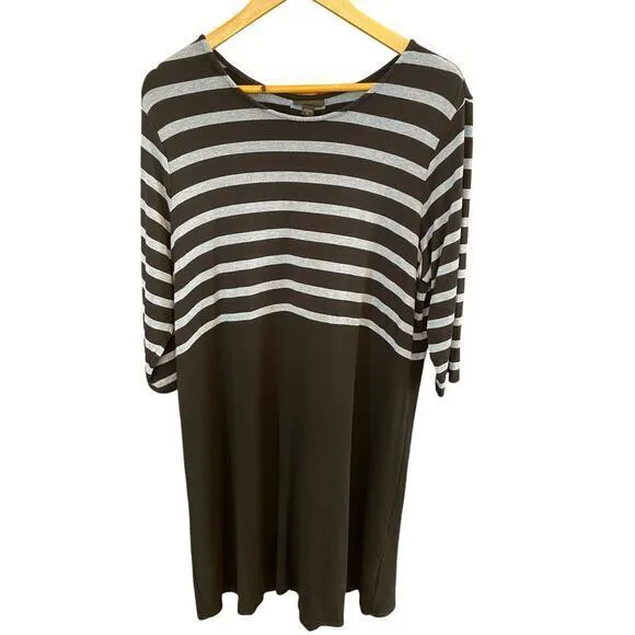 J. Jill Wearever Collection Black‎ Stripe Box Pleated Dress Fleece Lined XL Black - Image 2